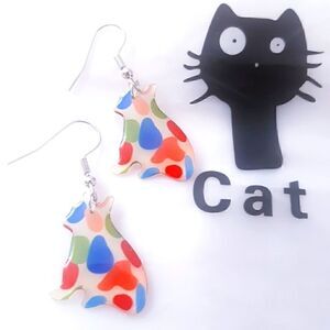 Kitty Cat Acrylic Multicolor Dangling Colorful Earrings